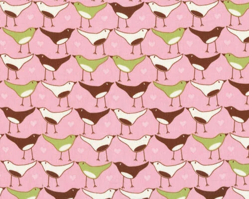 Patchworkserie "Chirp!" mit Vogelreihen, rosa
