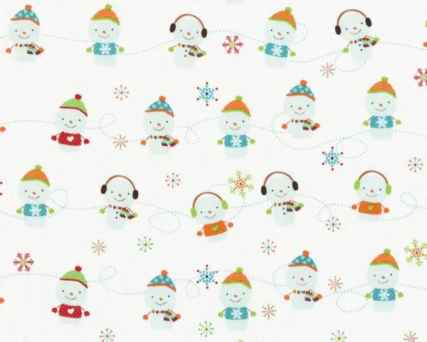 Patchworkserie "Colorful Christmas" mit lustigen Schneemännern, weiß