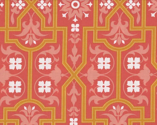 Patchworkserie "Deer Valley" mit geschmiedeten Schloßtor, helles pastellrot