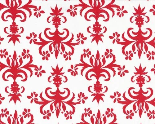 Patchworkserie "Del Hi" mit gefiederten Ornamenten, weiß-rot