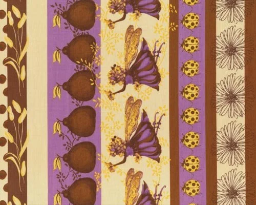 Patchworkserie "Fairy Tip Toes" mit lustig gefüllten Steifen, helles beige-braun-goldgelb
