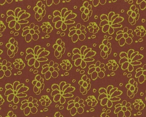 Patchworkserie "Fairy Tip Toes" mit Skizzenblumen, braun-limette