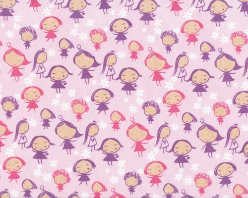 Patchworkserie "Hopscotch" mit Mädchen und Blüten, rosa