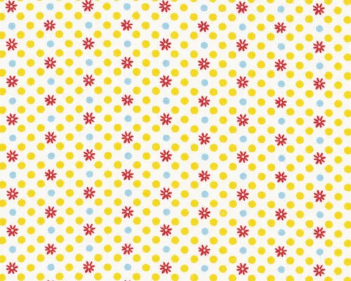 Patchworkserie "Hopscotch" mit Streublümchen und Punkten, gelb-rot