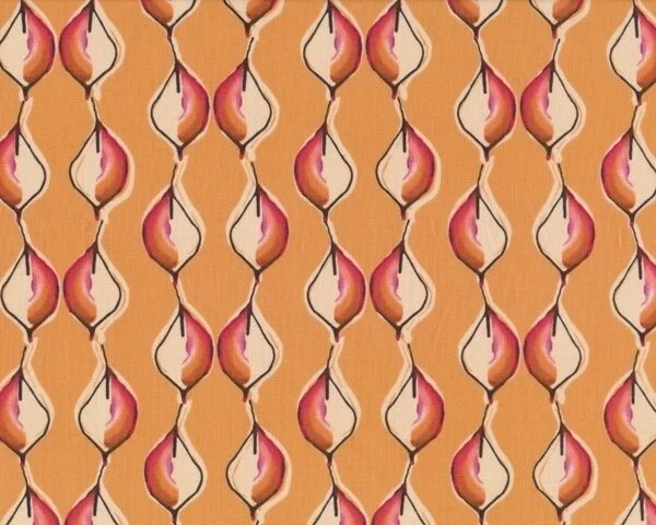 Patchworkserie "Journey" mit Blätter-Reihen, terracotta-pastellrot