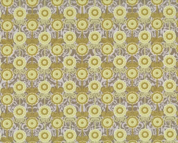 Patchworkserie "Wild World", kleine Blumen mit Stiel-Spiralen, moosgrün-hellgrün