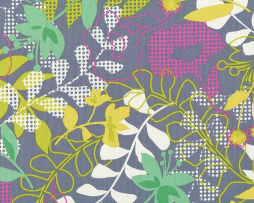 Patchworkserie "Wildwood", Blüten-Blätter-Design mit gepunkteten Elementen, grau-pink
