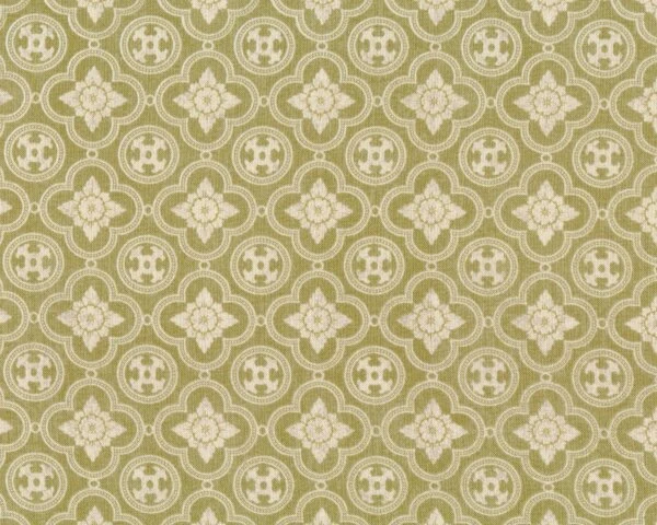 Patchworkstoff A LADIES DIARY, Vierblatt-Blüten-Ornament, helles olive