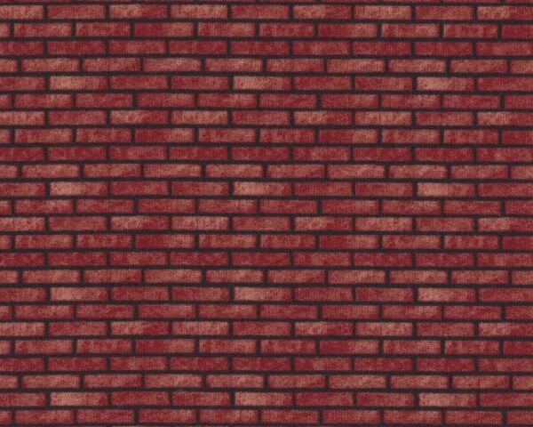 Patchworkstoff "All around the Town" mit Ziegelstein-Mauer-Muster, gedecktes weinrot