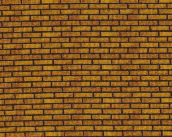 Patchworkstoff "All around the Town" mit Ziegelstein-Mauer-Muster, goldbraun