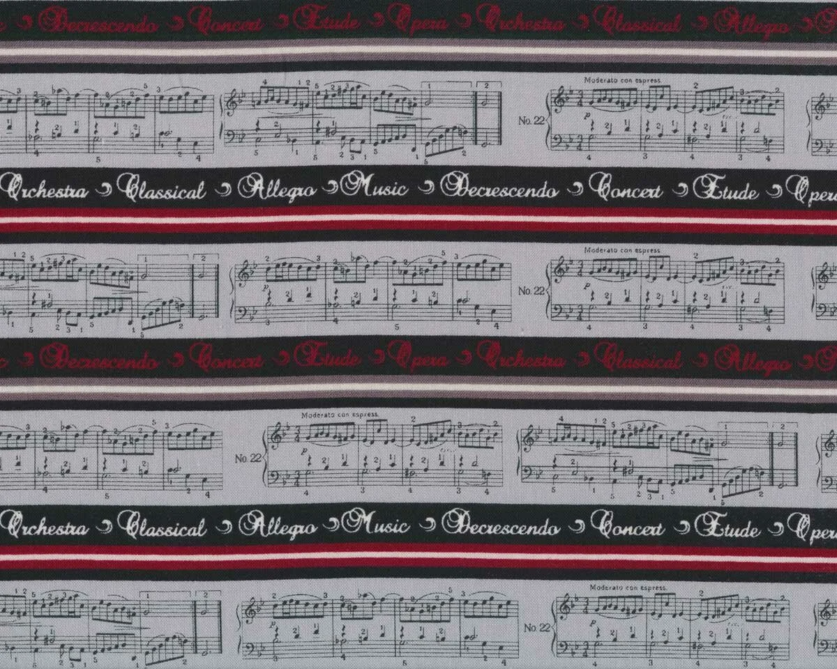 Patchworkstoff ALLEGRO, Notenpartitur, grau
