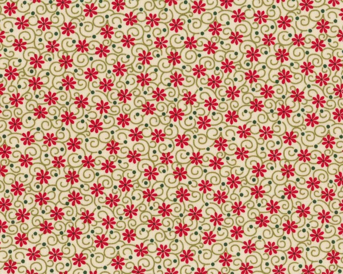 Patchworkstoff ALWAYS THE SEASON, Blümchen-Ranken, hellbeige-rot