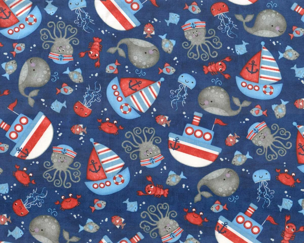 Patchworkstoff ANCHOR'S AWAY, Fische und Boote, Studio E