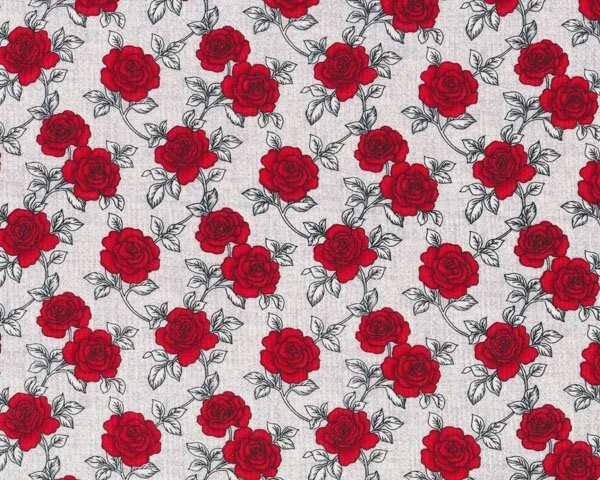Patchworkstoff AND SEW ON, Rosen, rot-hellgrau