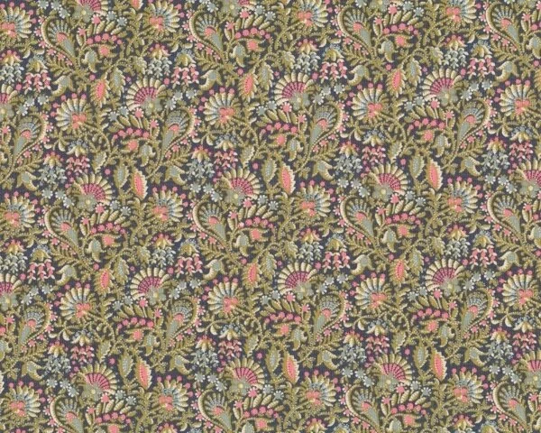 Patchworkstoff ANNA BELLA mit Fächerblüten-Ranken, dunkelgrau-rosa