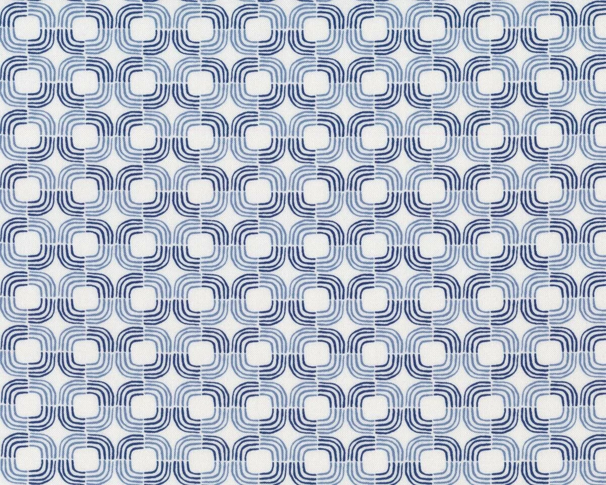Patchworkstoff ARIA, runde Viereck-Ringe, weiß-taubenblau, Moda Fabrics