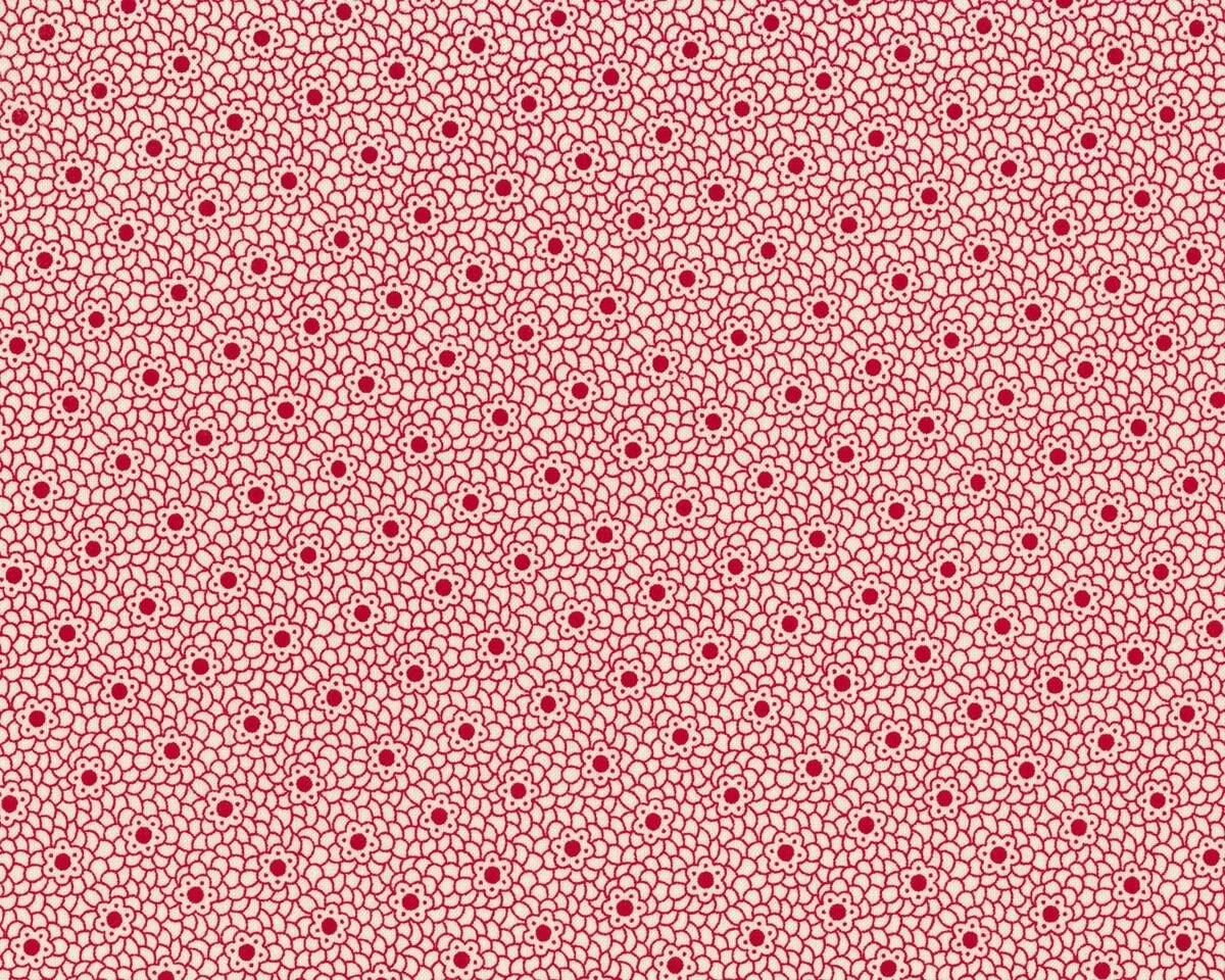 Patchworkstoff AUNT GRACE, Blumen-Mosaik, dunkelrot-gebrochenes weiß
