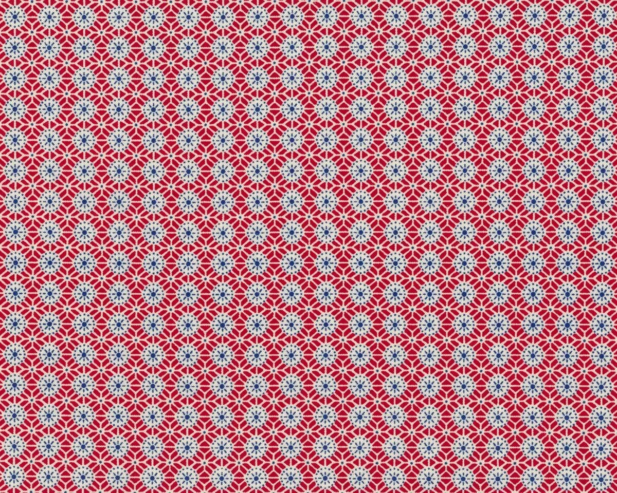 Patchworkstoff AUNT GRACE, Punkte-Blumen-Raster, dunkelrot-gebrochenes weiß