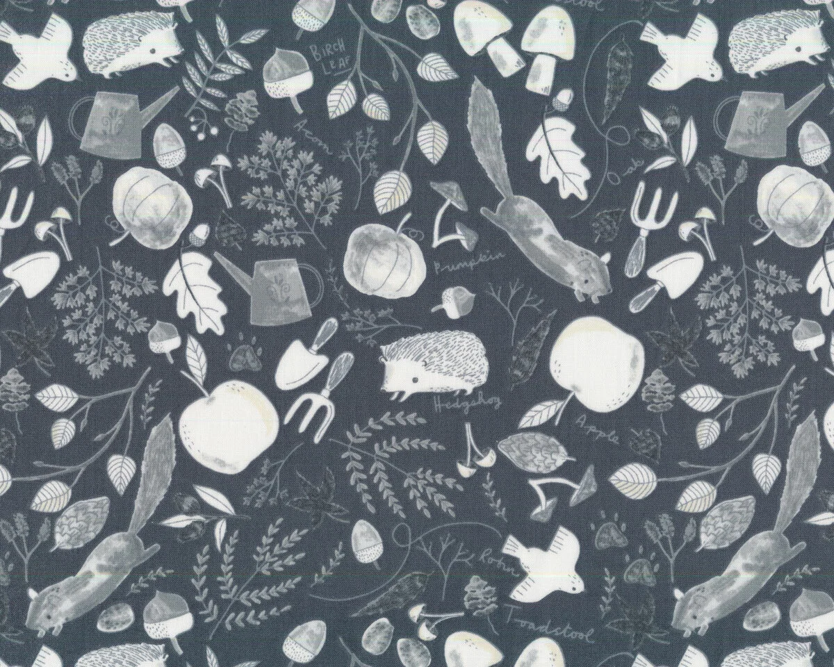 Patchworkstoff AUTUMN JOURNAL, Herbst-Waldtiere, grau, Dear Stella