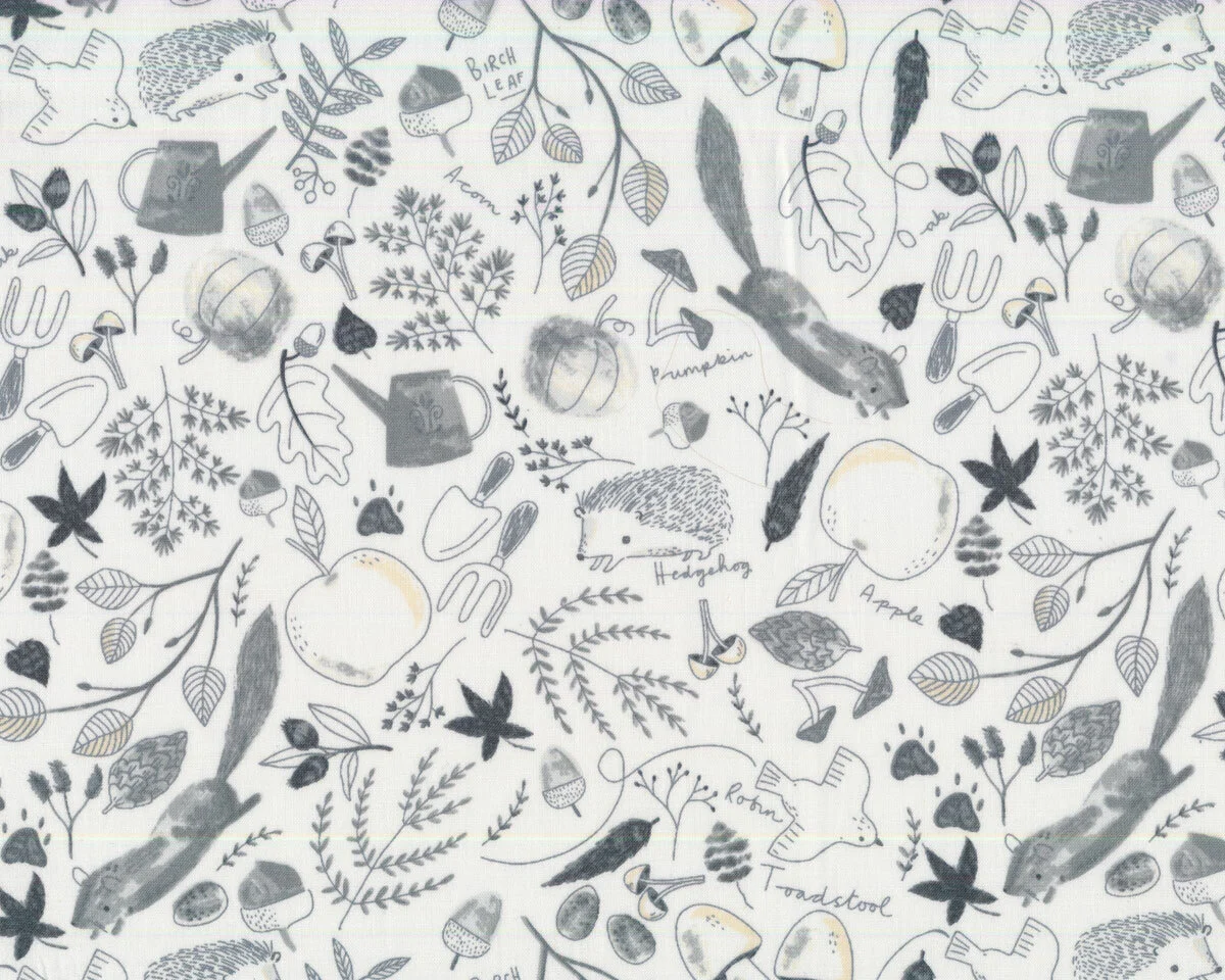 Patchworkstoff AUTUMN JOURNAL, Herbst-Waldtiere, weiß, Dear Stella