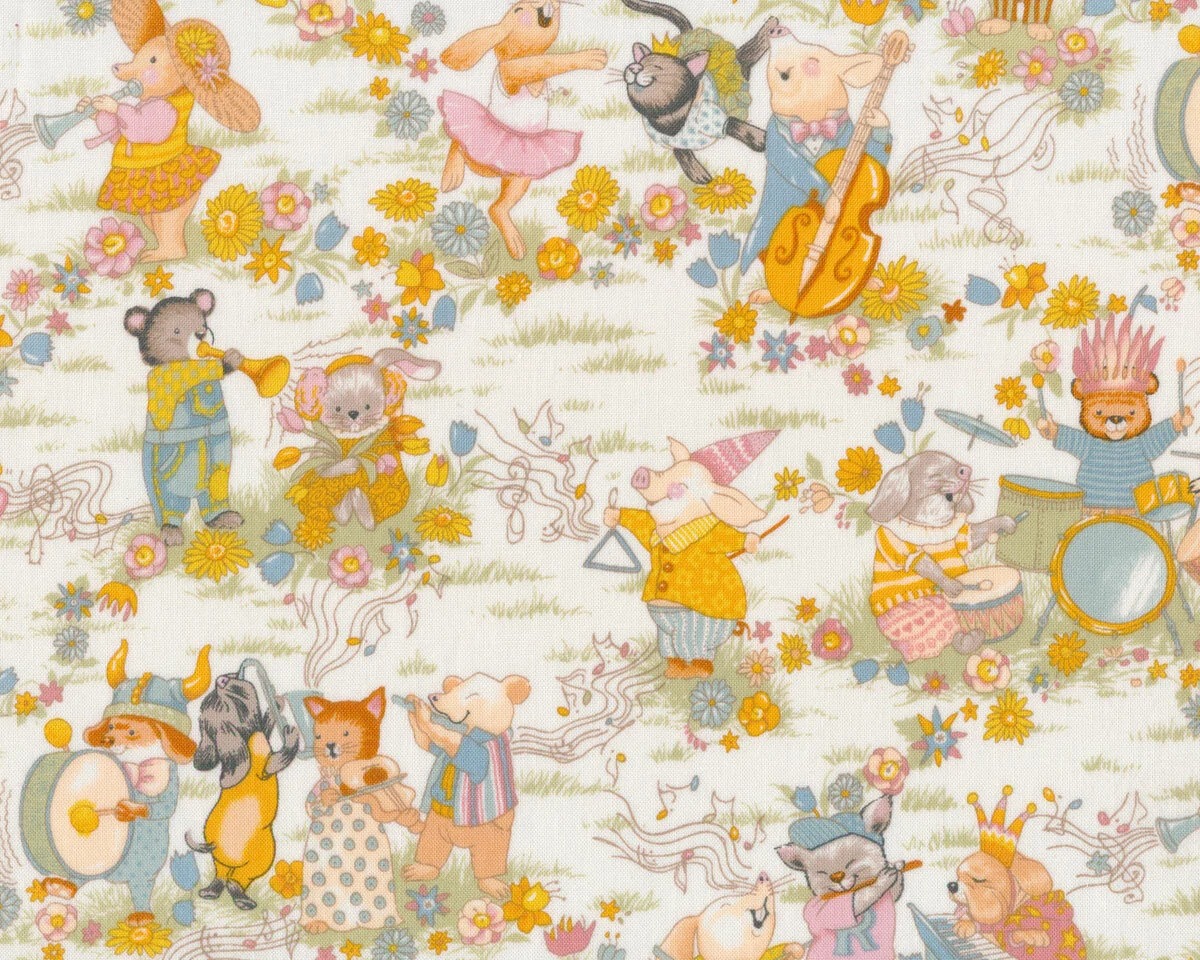 Patchworkstoff BEE POP, musizierende Tiere, Alexander Henry