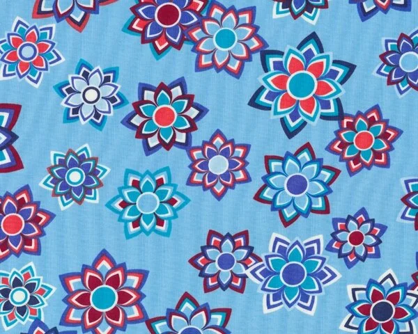 Patchworkstoff "Beechwood Park" mit Retro-Blüten, himmelblau-pastellrot