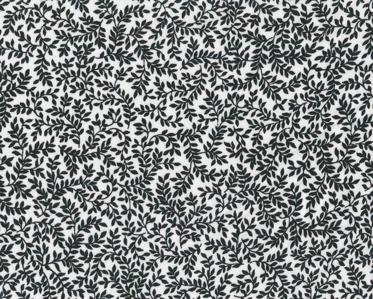 Patchworkstoff BETTER BASICS DELUXE, Blättchen, weiß-schwarz, Benartex