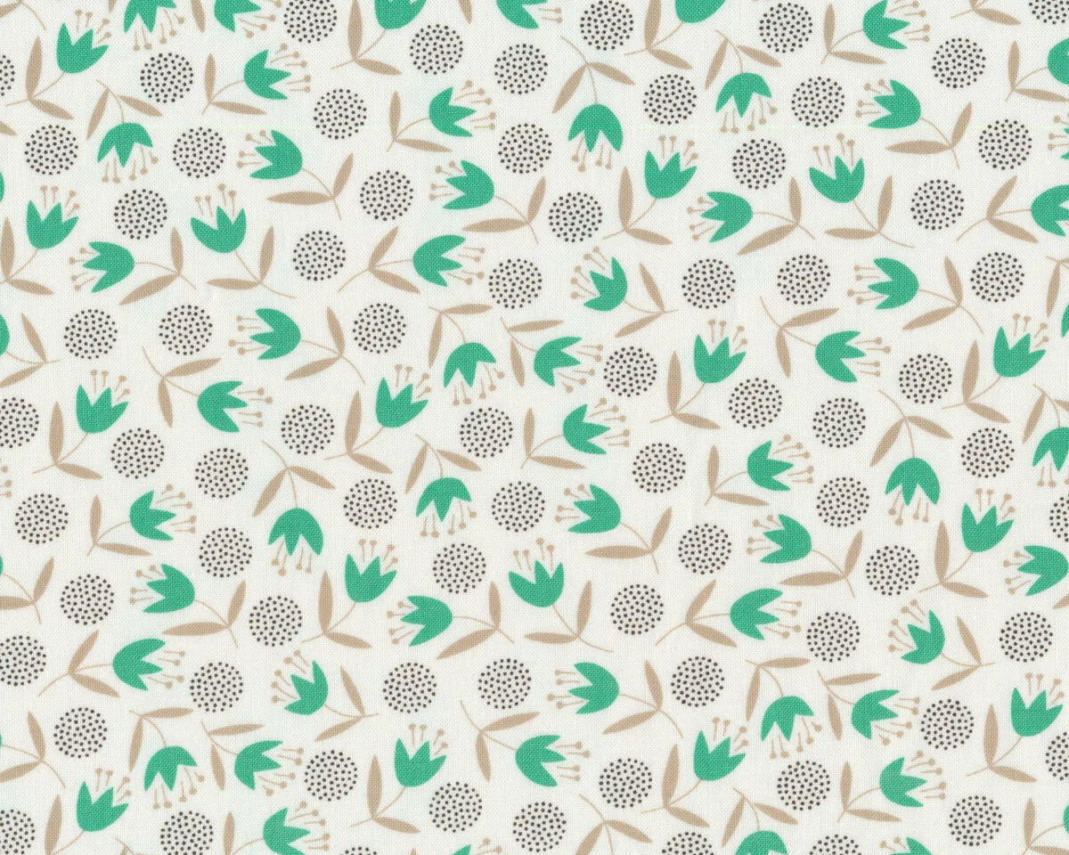 Patchworkstoff BIG SKY, Blumen, weiß-jadegrün, Moda Fabrics