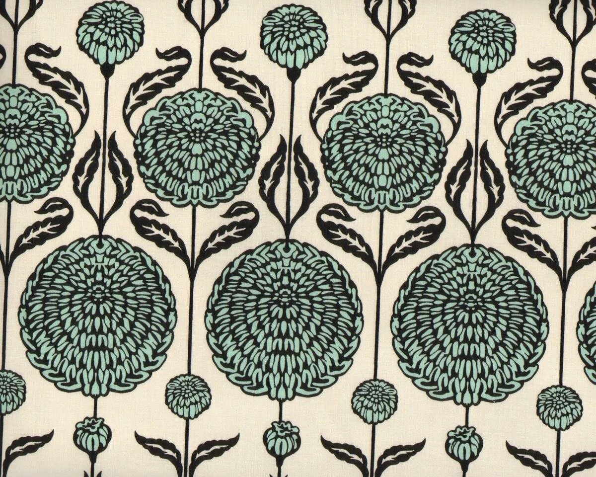 Patchworkstoff BIRCH FARM, Chrysanthemen, schwarz-mintgrün