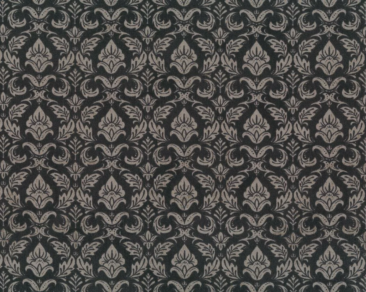 Patchworkstoff BLACK TIE AFFAIR, regelmäßiges Blütenornament, dunkelbraun meliert-natur dunkel, Moda Fabrics