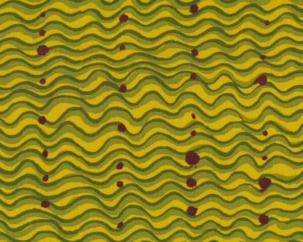 Patchworkstoff BRAZILIA WAVE mit Wellen und Tupfen, kräftiges limette-aubergine