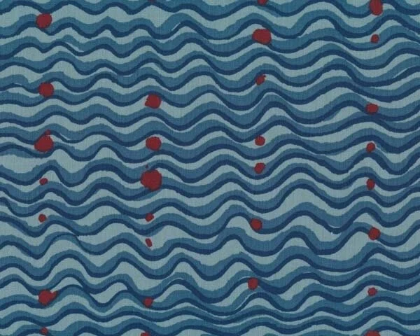 Patchworkstoff BRAZILIA WAVE mit Wellen und Tupfen, taubenblau-braun