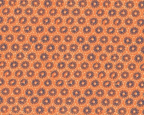 Patchworkstoff "Bromley" mit kleinen Kreis-Blüten, dunkles aprikot-graublau