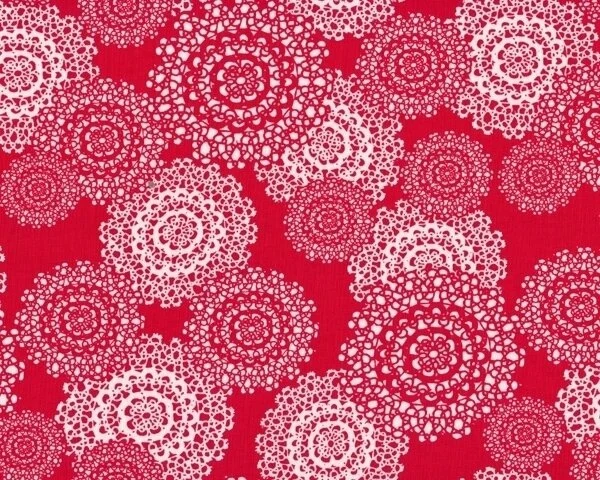 Patchworkstoff BRRR!, Kreise mit Spitzen-Muster, rot-weiß