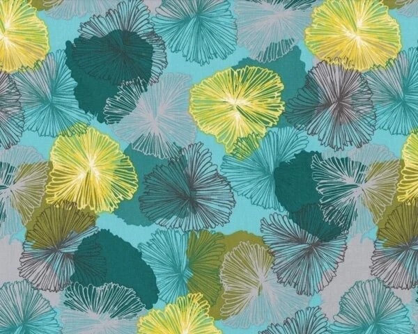 Patchworkstoff "Bryant Park" mit stilisierten Astern, petrol-hellgelb