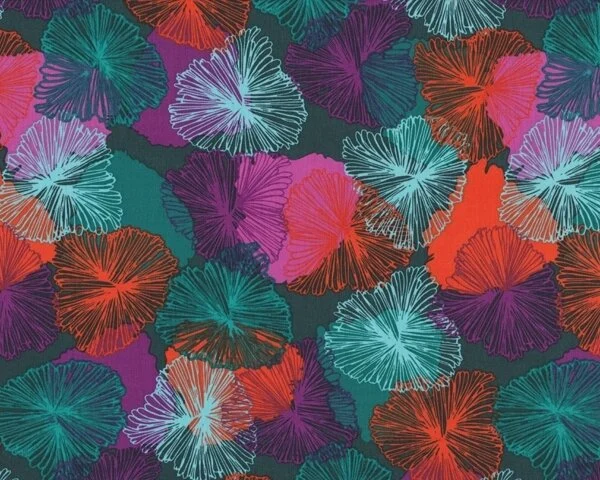 Patchworkstoff "Bryant Park" mit stilisierten Astern, petrol-lila
