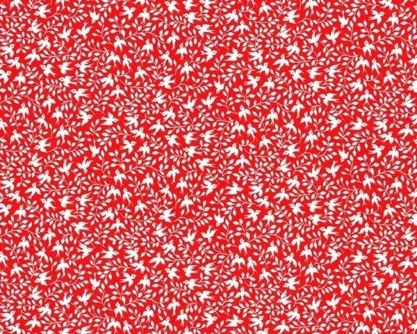 Patchworkstoff "Buttercup" mit kleinen Vögelchen, rot-weiß