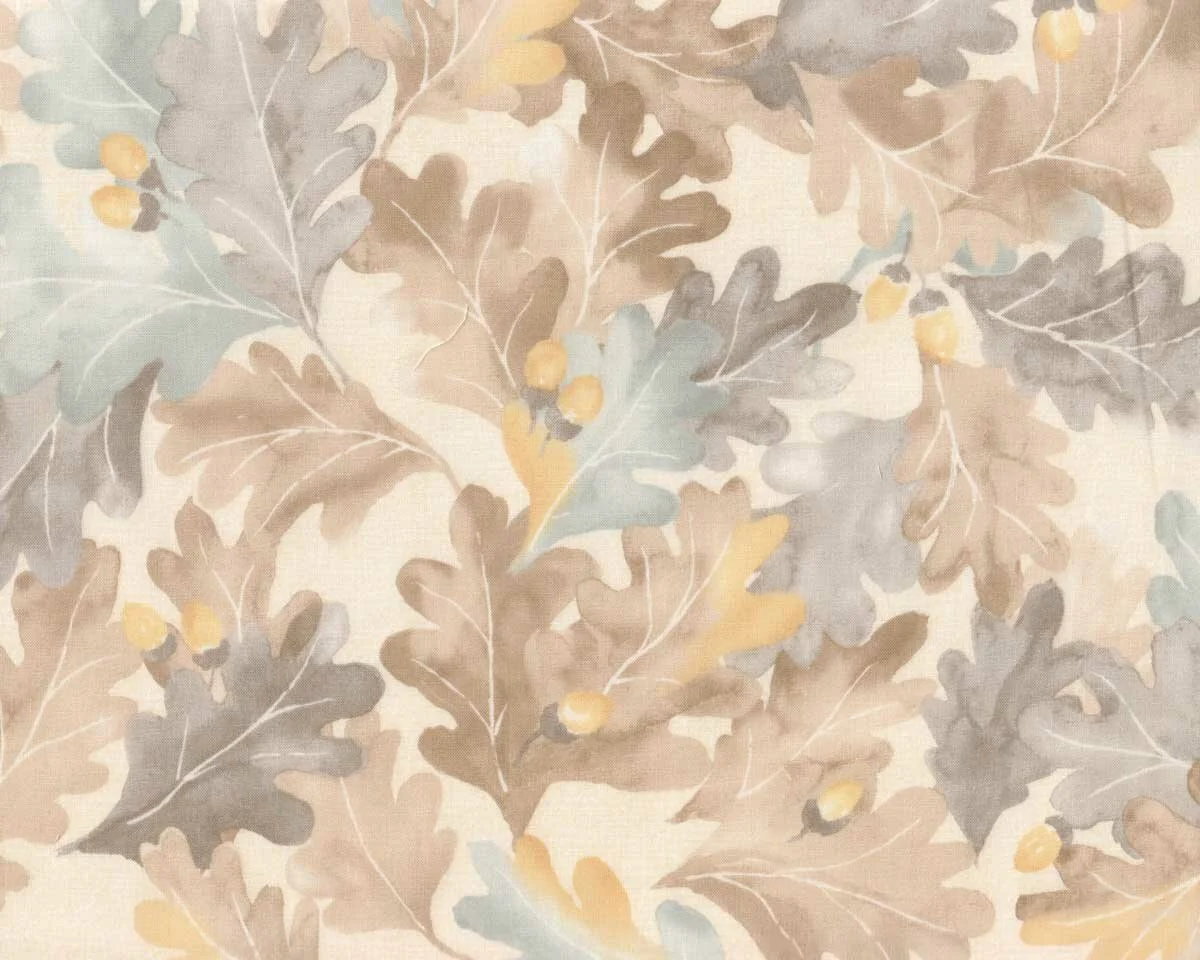 Patchworkstoff CENTENARY 25th, Blätter, taupe, Yoko Saito