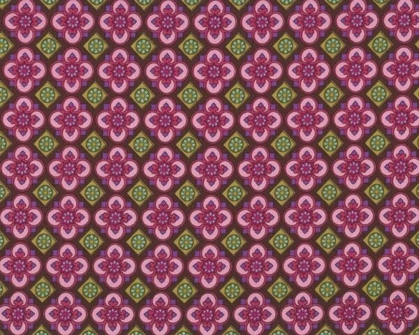 Patchworkstoff "Charlotte" mit Vierblatt-Ornamentblüten, fuchsia-hellgrün-braun