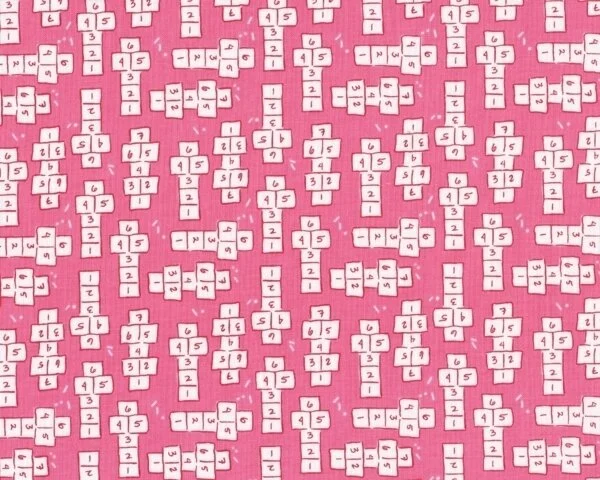 Patchworkstoff "Children at play" mit Hüpfspiel-Feldern, pink-rosa