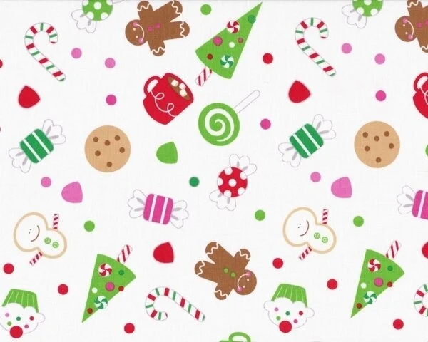 Patchworkstoff CHRISTMAS CANDY, Weihnachtsbäckerei, weiß-maigrün