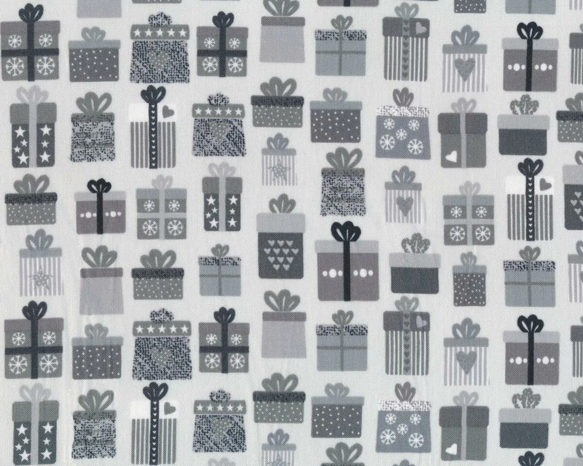 Patchworkstoff CHRISTMAS FOR FRIENDS, Geschenke, hellgrau-steingrau