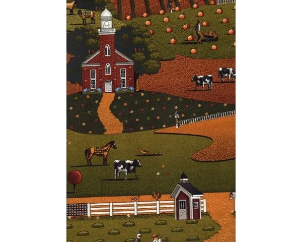 Patchworkstoff COUNTRY HARVEST, Ernte auf dem Land, goldbraun-helles olive
