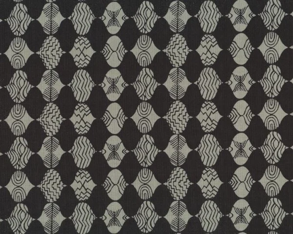 Patchworkstoff "Curious Nature" mit ovalem Rautenmuster, schwarz-helles steingrau