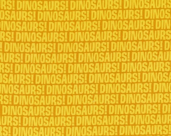 Patchworkstoff DINOSAURS, Schrift, sonnengelb