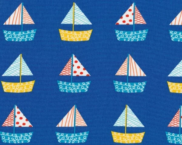 Patchworkstoff DON'T BE CRABBY, Segelboote, blau-gelb