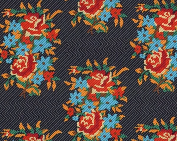 Patchworkstoff DOWRY, Raster-Blumen, schwarz-rot