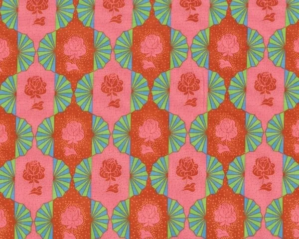 Patchworkstoff DOWRY, Rosen in Lampion-Streifen, altrosa-terracotta