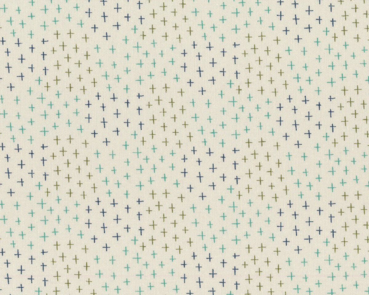 Patchworkstoff EAT, DRINK & BE UGLY, Kreuzchen, creme-petrol, Moda Fabrics
