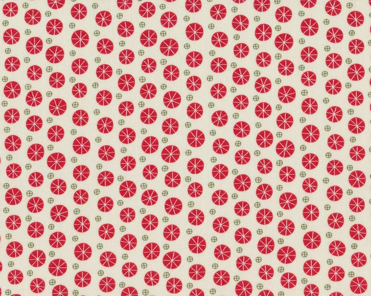 Patchworkstoff EAT, DRINK & BE UGLY, Sternchen-Kreise, wollweiß-rot, Moda Fabrics